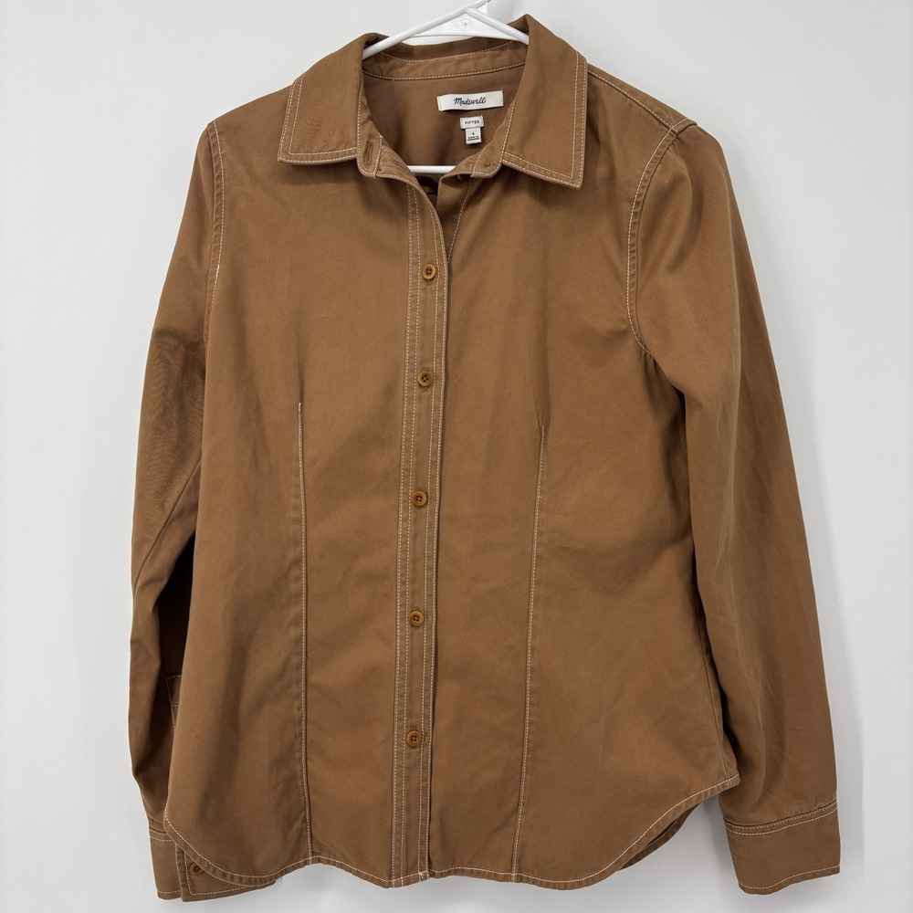 Madewell Darted Button Up Timber Brown Shirt Size 4 Fitted Western Classic